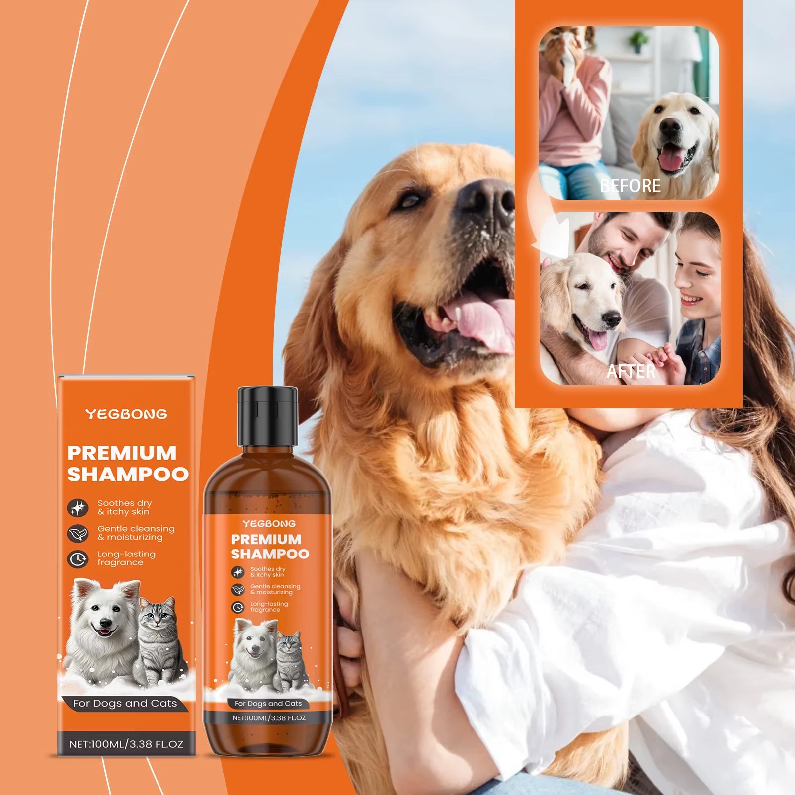 Natural Pet Shampoo for Dogs & Cats, Coconut Oil Derivative Formula, Removes Odor & Tangles, Flea & Insect Repellent,