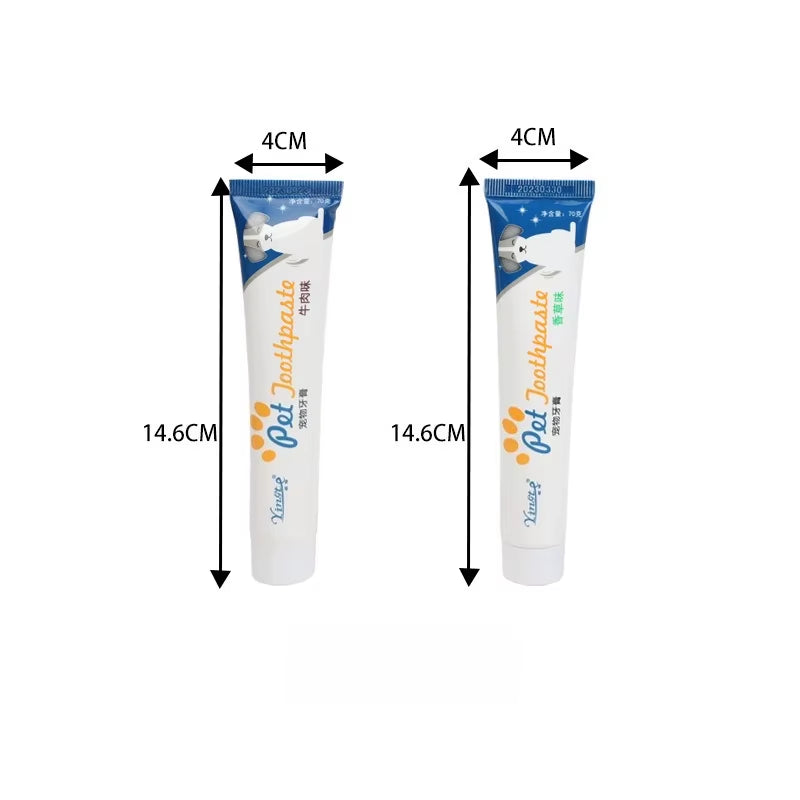 2Pcs 70G Pet Toothpaste Teeth Cleaning Dog Cats Oral Cleaning Improve Bad Breath Clean Tartar Cleaning Supplies Vanilla and Beef